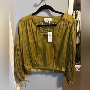 *NWT* Anthropologie Chartreuse Blouse with Lace-Up Detail XS/P
